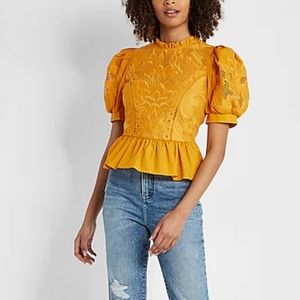 Yellow lace puff sleeve top